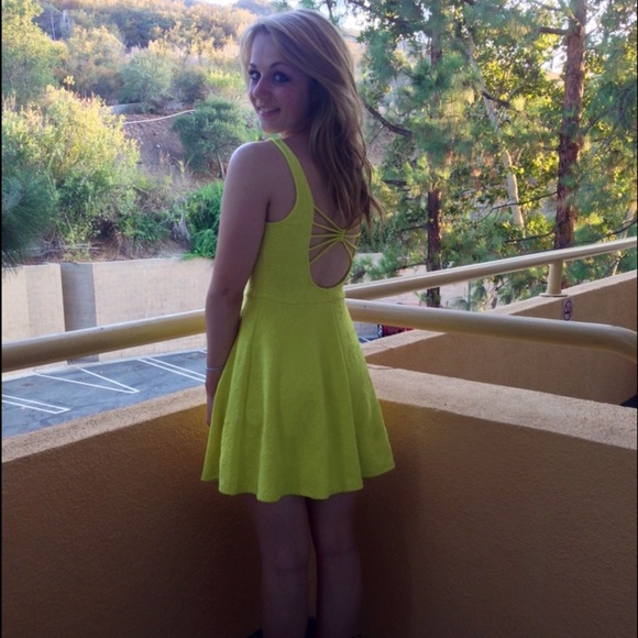 Highlighter Yellow Neon Sleeveless Skater Dress - Picture 4 of 9